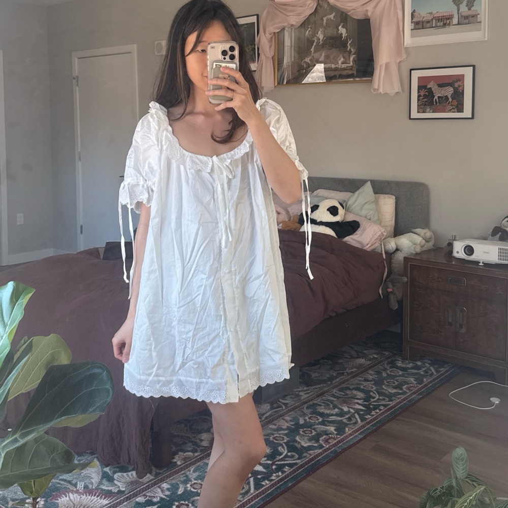 NWT White cotton babydoll nightgown sundress with eyelet trim - Picture 4 of 10